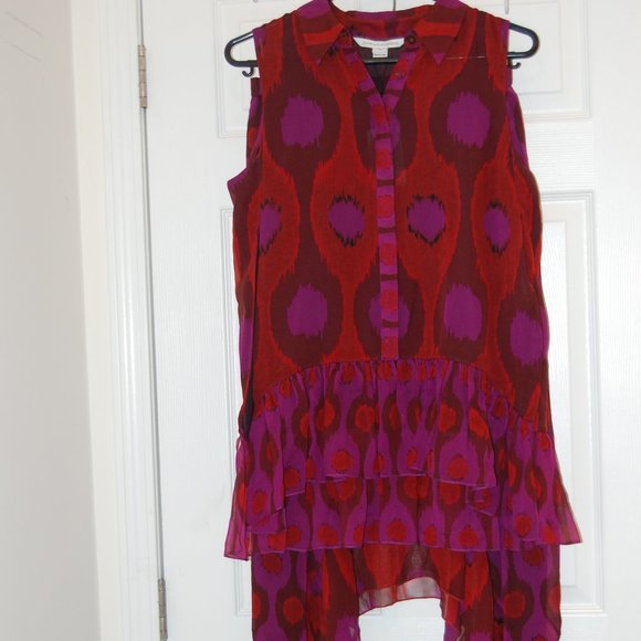 Diane Von Furstenburg 100% Silk Sleeveless Blouse (M.)& Tiered Full Skirt(L) NWT